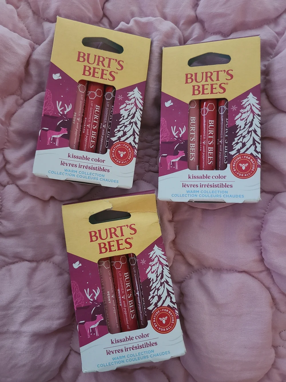 3 Packs Burt's Bees Kissable Color Trio in Pink and Red Tones